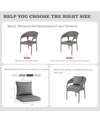 Outdoor Chair Cushions Set of 2, 25"x25", Water Resistant Outdoor Deep Seat Cushions with Handle & Adjustable Straps.