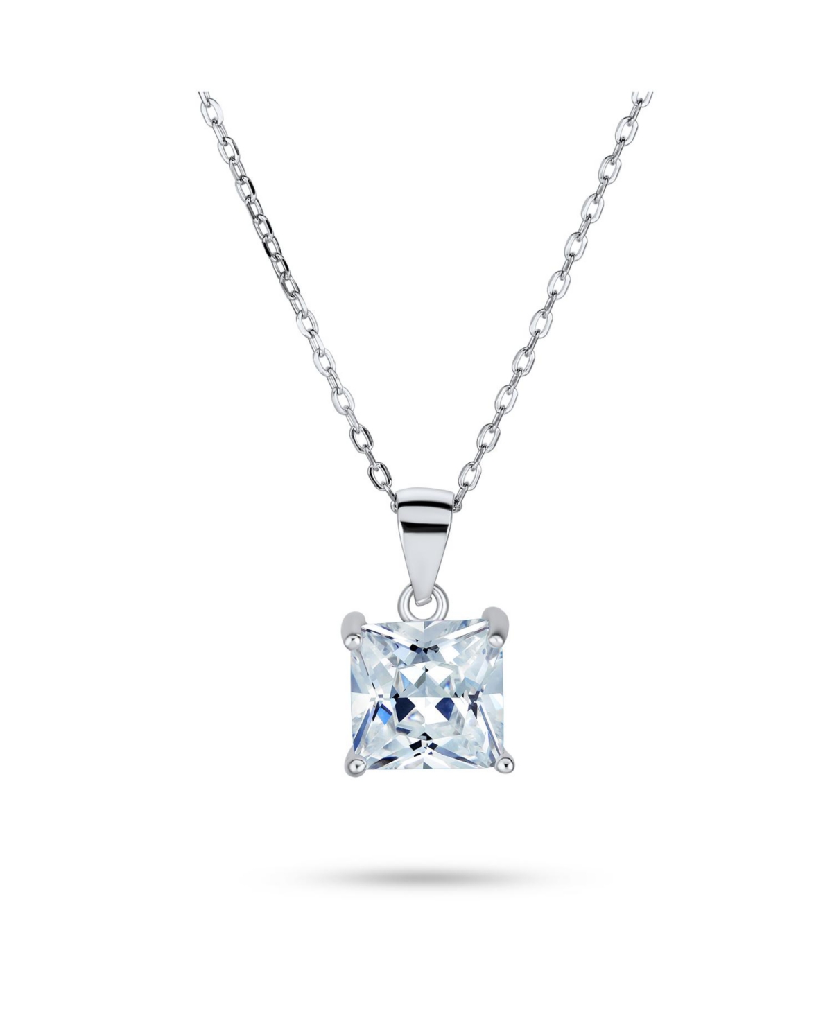 Classic Dainty 4 Prong Set 1.25 Ct Solitaire Square Princess Cut Clear Cubic Zirconia Cz Pendant Necklace For Women Teens .925 Sterling