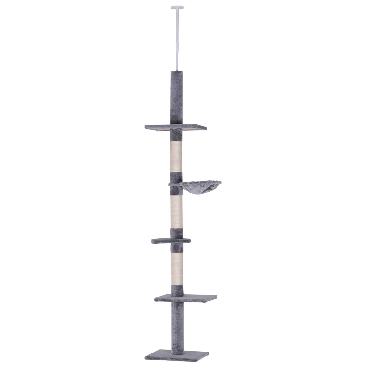 8.5' Adjustable Floor-To-Ceiling Cat Tree w/ 5 Carpet Platforms, - Grey