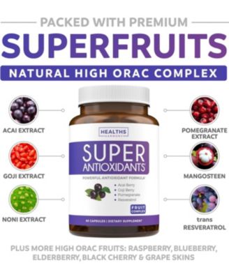 Super Antioxidants Supplement | Powerful Super Food Antioxidant Daily Blend | Acai Berry, Goji, Pomegranate & Trans Resveratrol | Herbal and Fruit Formula For Women and Men | Skin Care | 120ct