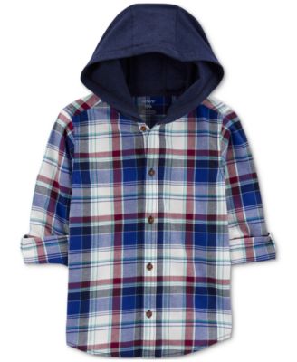 Carter's - Little & Big Boys Plaid Hooded Button-Down Shirt