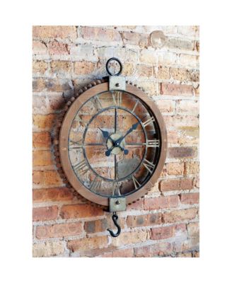 Open Face Industrial Wall Clock W/hook Accent 22"d