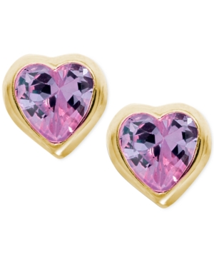 image of Children-s Purple Cubic Zirconia Heart Earrings in 14k Gold