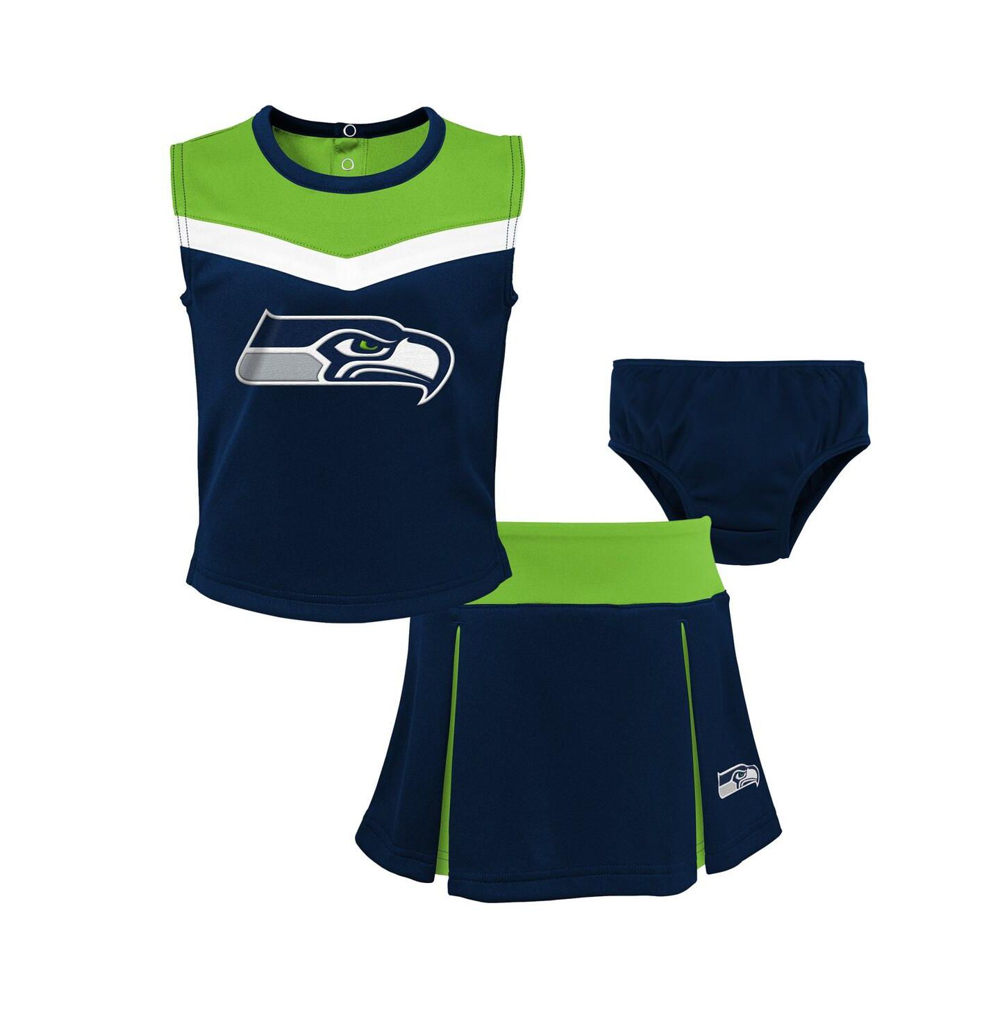 Outerstuff Girls Toddler Navy Seattle Seahawks Spirit Cheer Two-Piece Cheerleader Set with Bloomers — фото 1