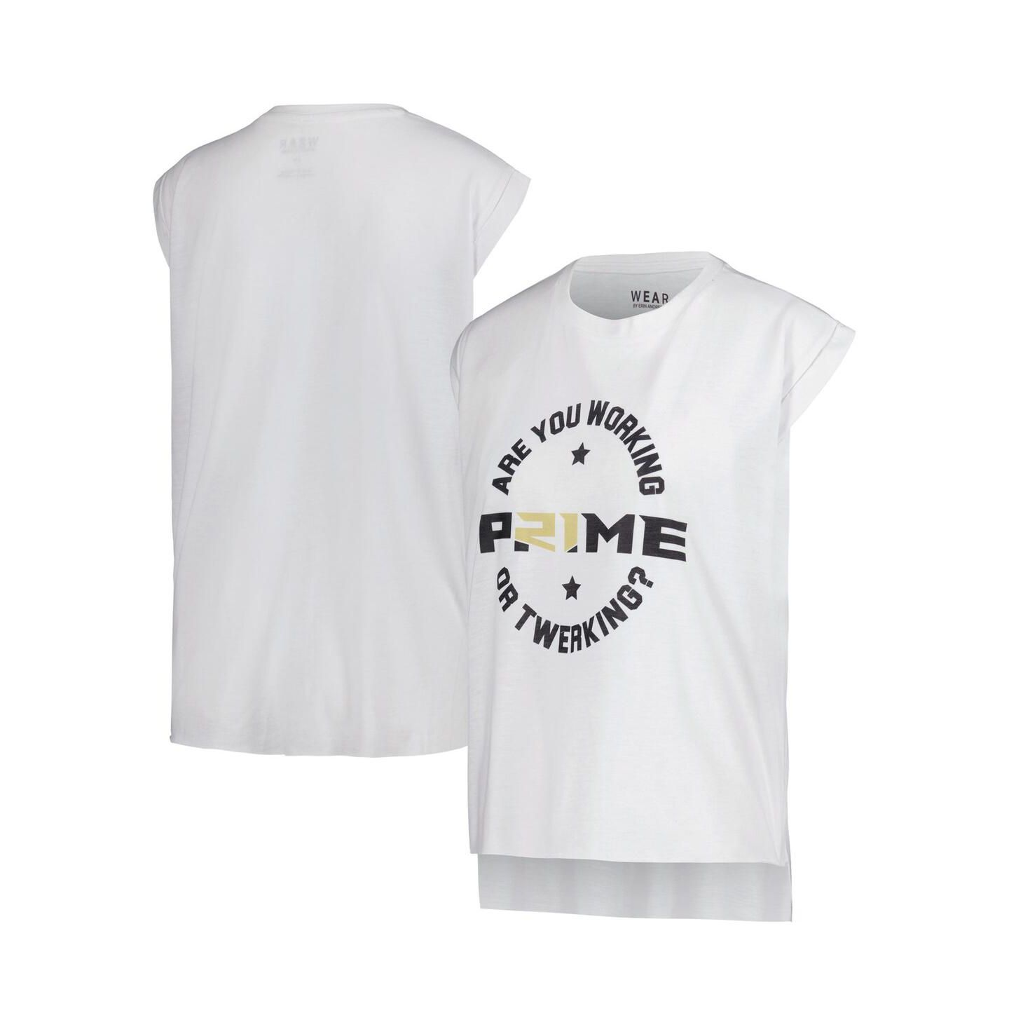 Женская футболка WEAR by Erin Andrews White Colorado Buffaloes Coach Prime Working Sleeveless Muscle — фото 1