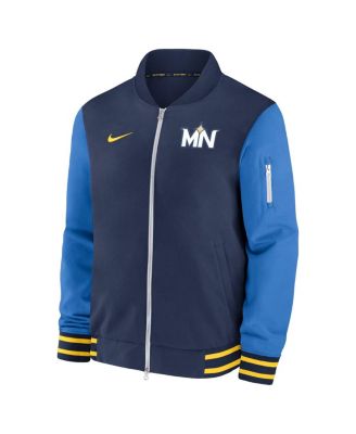 Men's Navy Minnesota Twins 2024 City Connect Authentic Collection Game Time Full-Zip Bomber Jacket