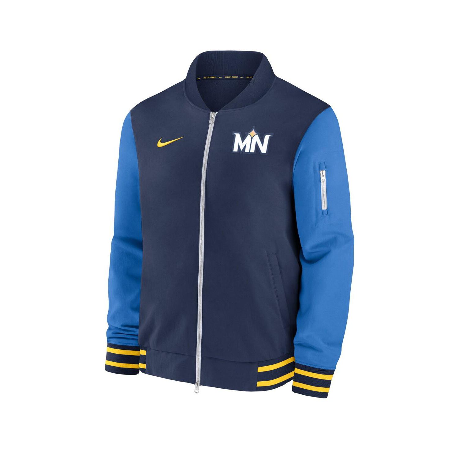 Men's Navy Minnesota Twins 2024 City Connect Authentic Collection Game Time Full-Zip Bomber Jacket