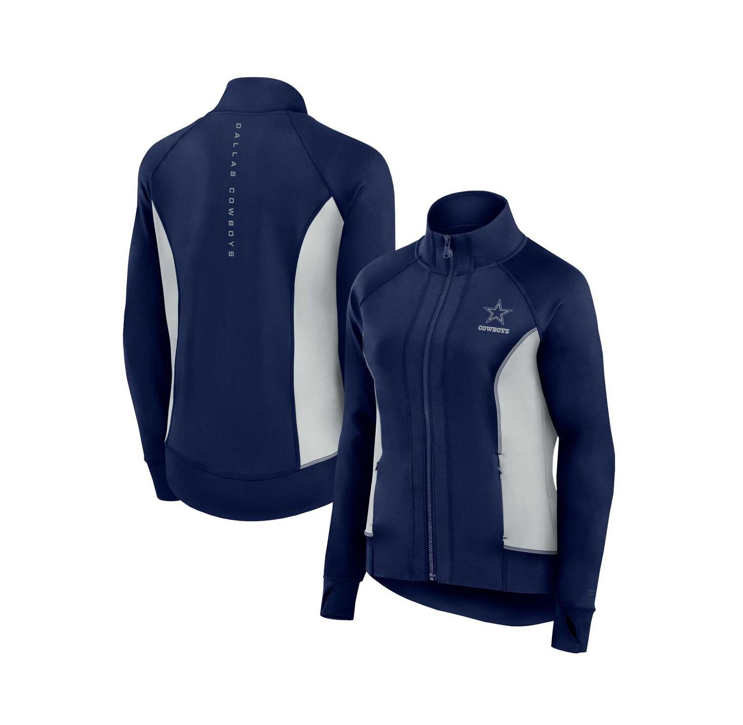 Women's Navy Dallas Cowboys Studio Fitted Full-Zip Gym Track Jacket