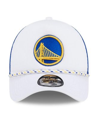 Men's White/Royal Golden State Warriors Court Sport Foam A-Frame 9FORTY Adjustable Trucker Hat