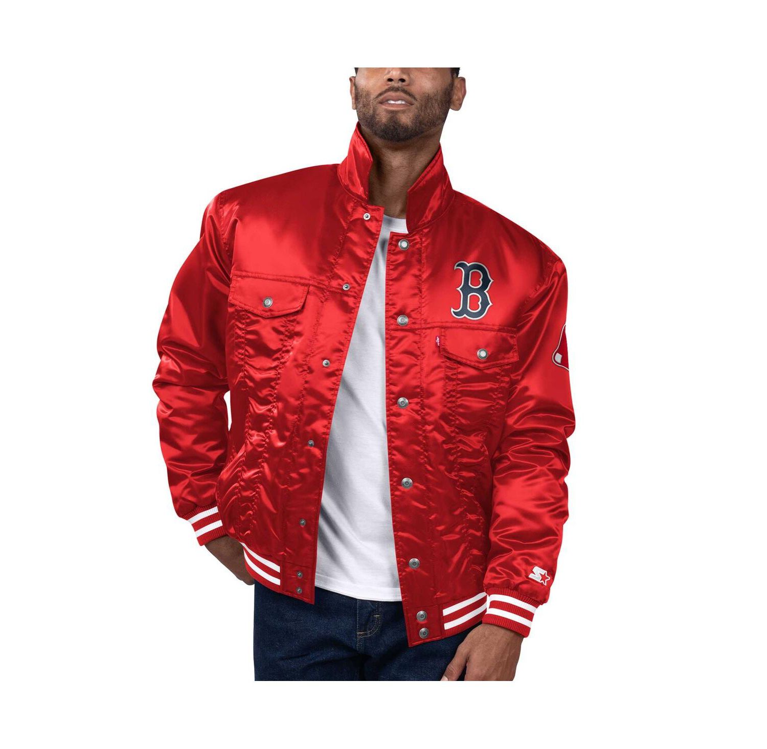 Men's x Red Boston Red Sox Silver Tab Satin Full-Snap Trucker Jacket
