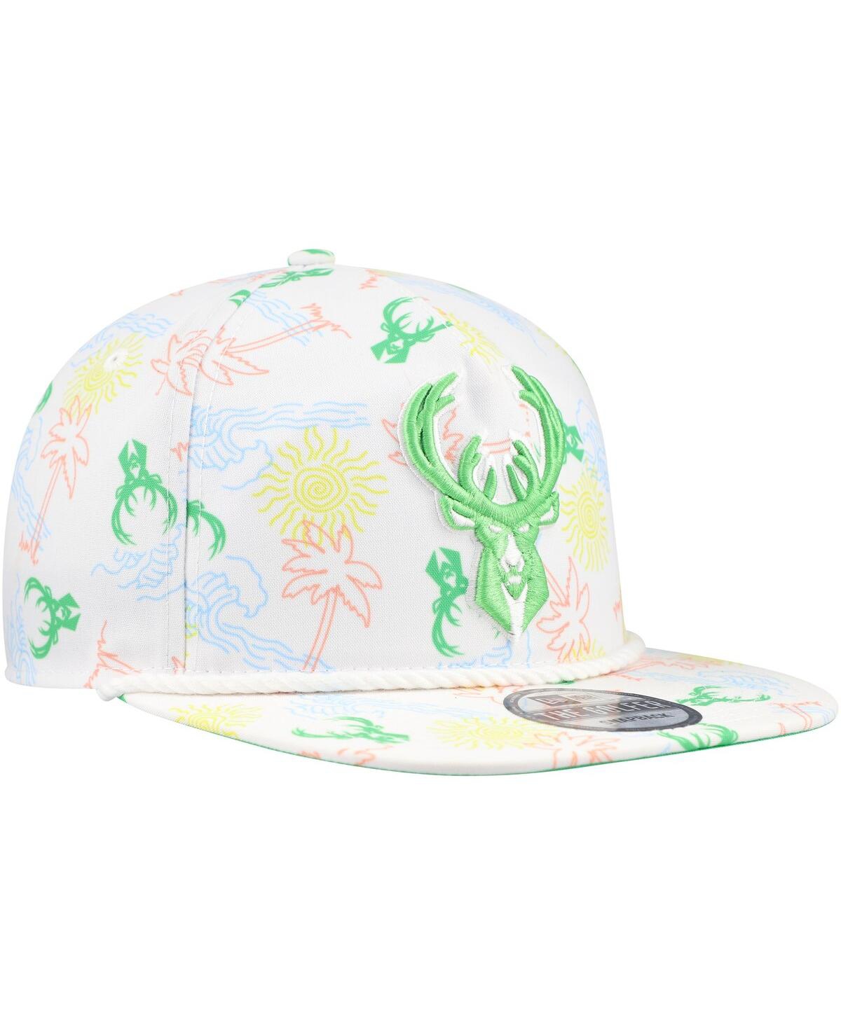 New Era Men's White Milwaukee Bucks Palm Trees And Waves Golfer Adjustable Hat In White