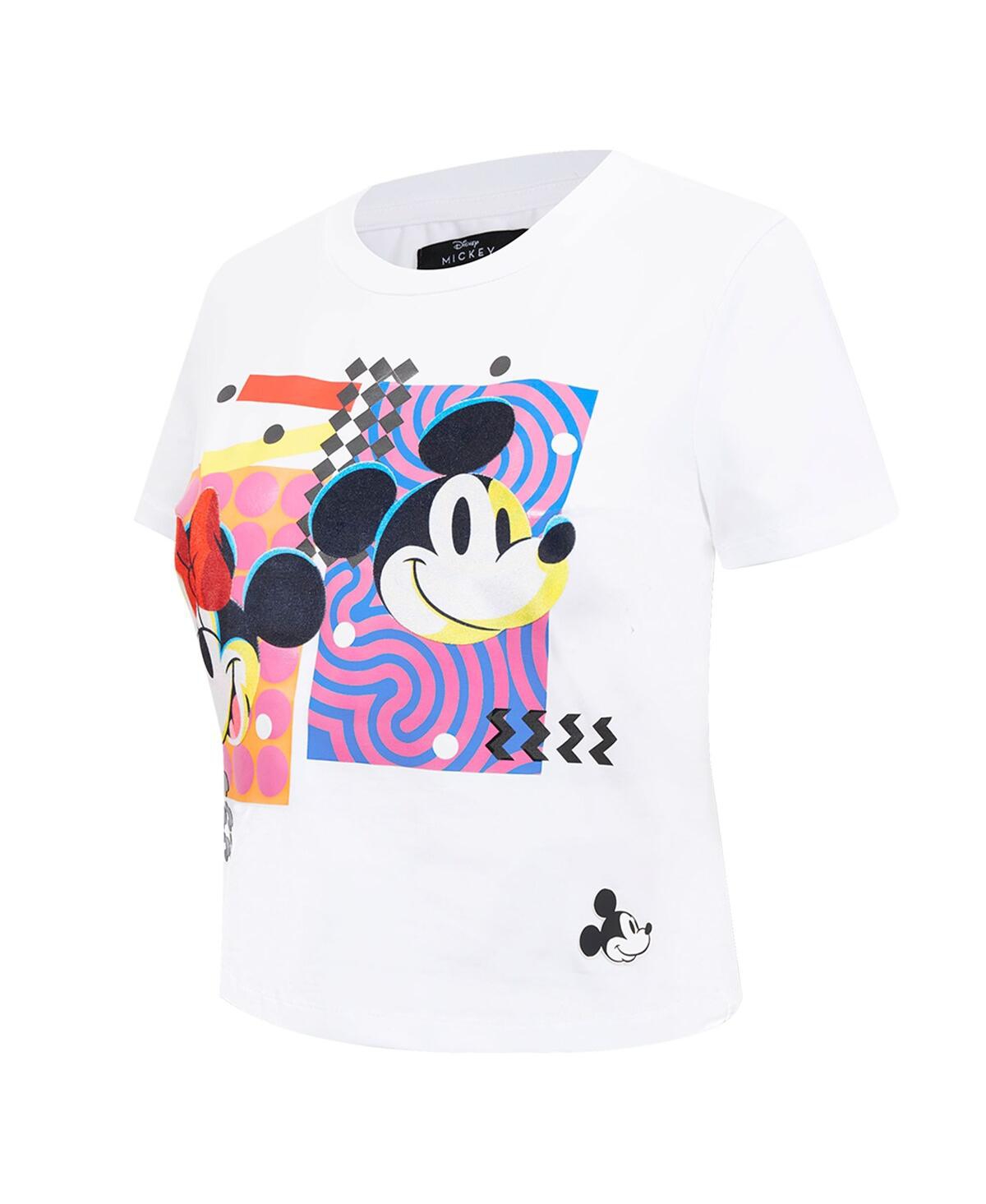 Freeze Max Women'sMickey Friends Besties Expression Baby Doll Cropped T-Shirt - White