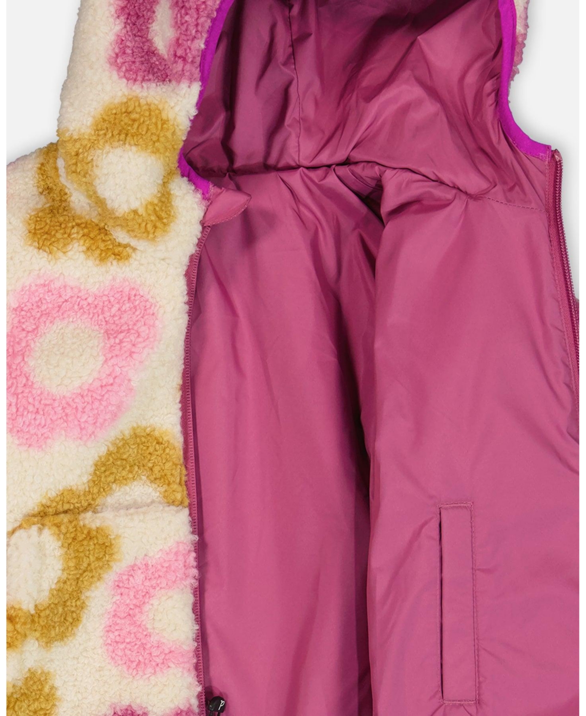 Deux par Deux Girl Reversible Sherpa Jacket- Child - Purple flowers