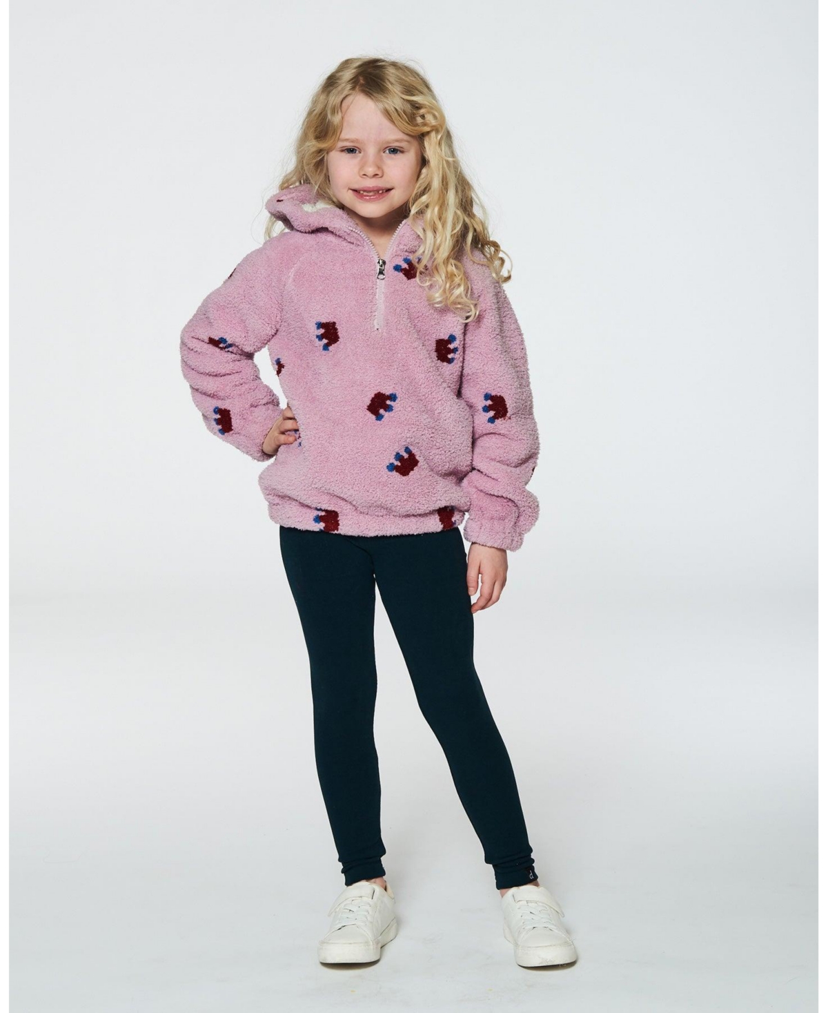 Deux par Deux Big Girls Plush Hoodie Mauve With Crown Pattern - Mauve with crown pattern