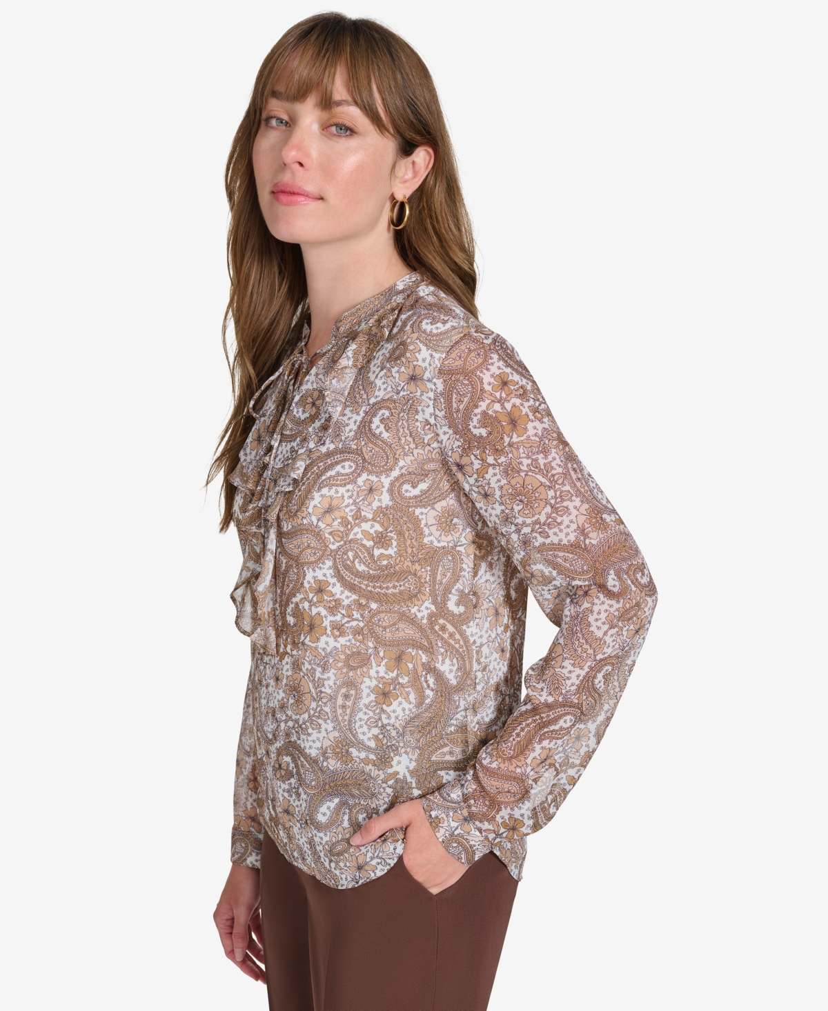 Tommy Hilfiger Women's Paisley-Print Ruffled Blouse -tbcco