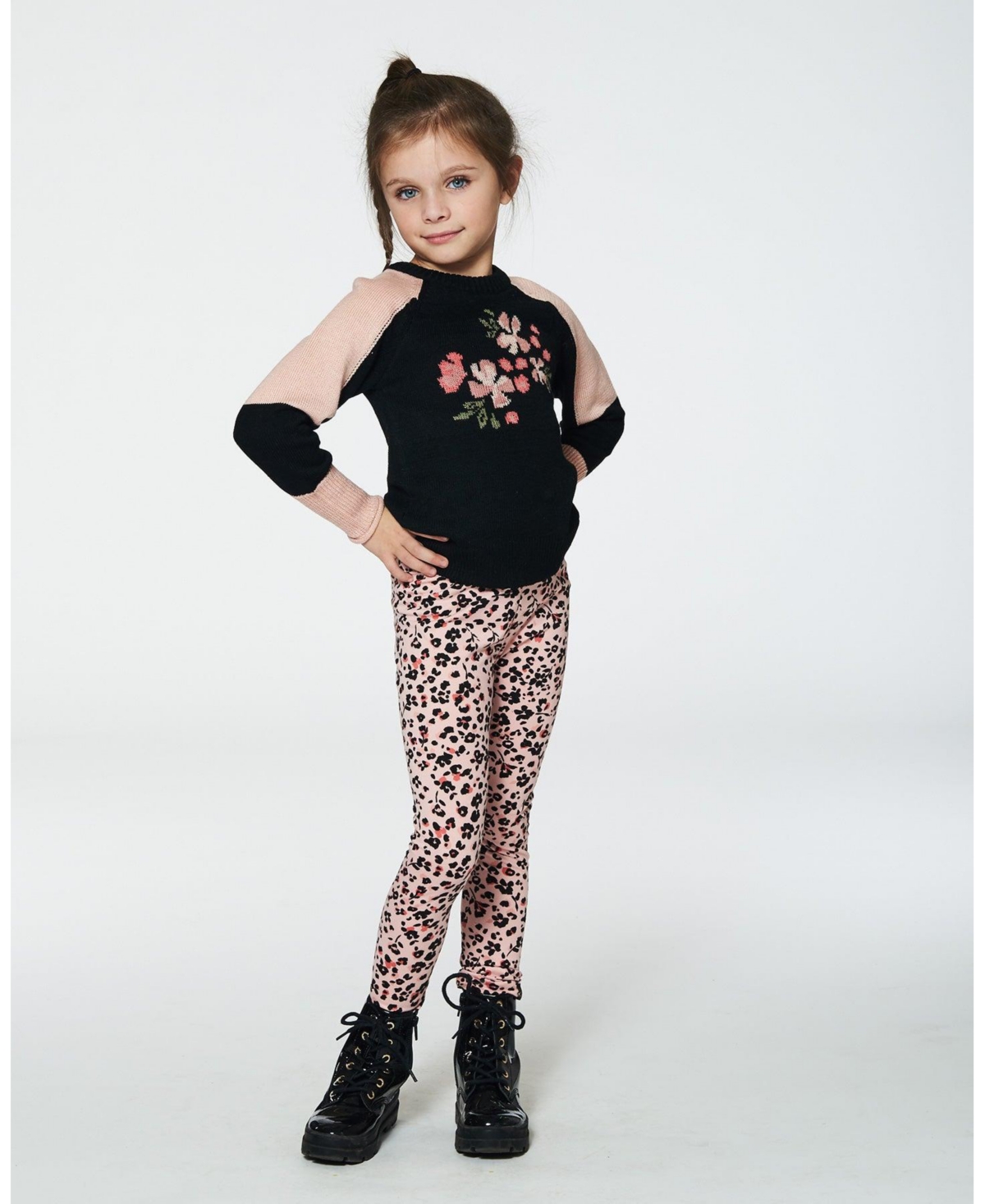 Deux par Deux Toddler Girls Colorblock Knit Sweater With Intarsia- Black