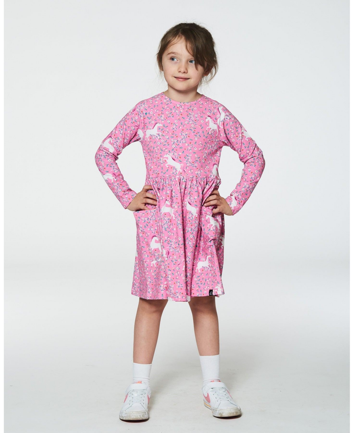 Deux par Deux Toddler Girls Printed Unicorn Dress With Pockets Pink