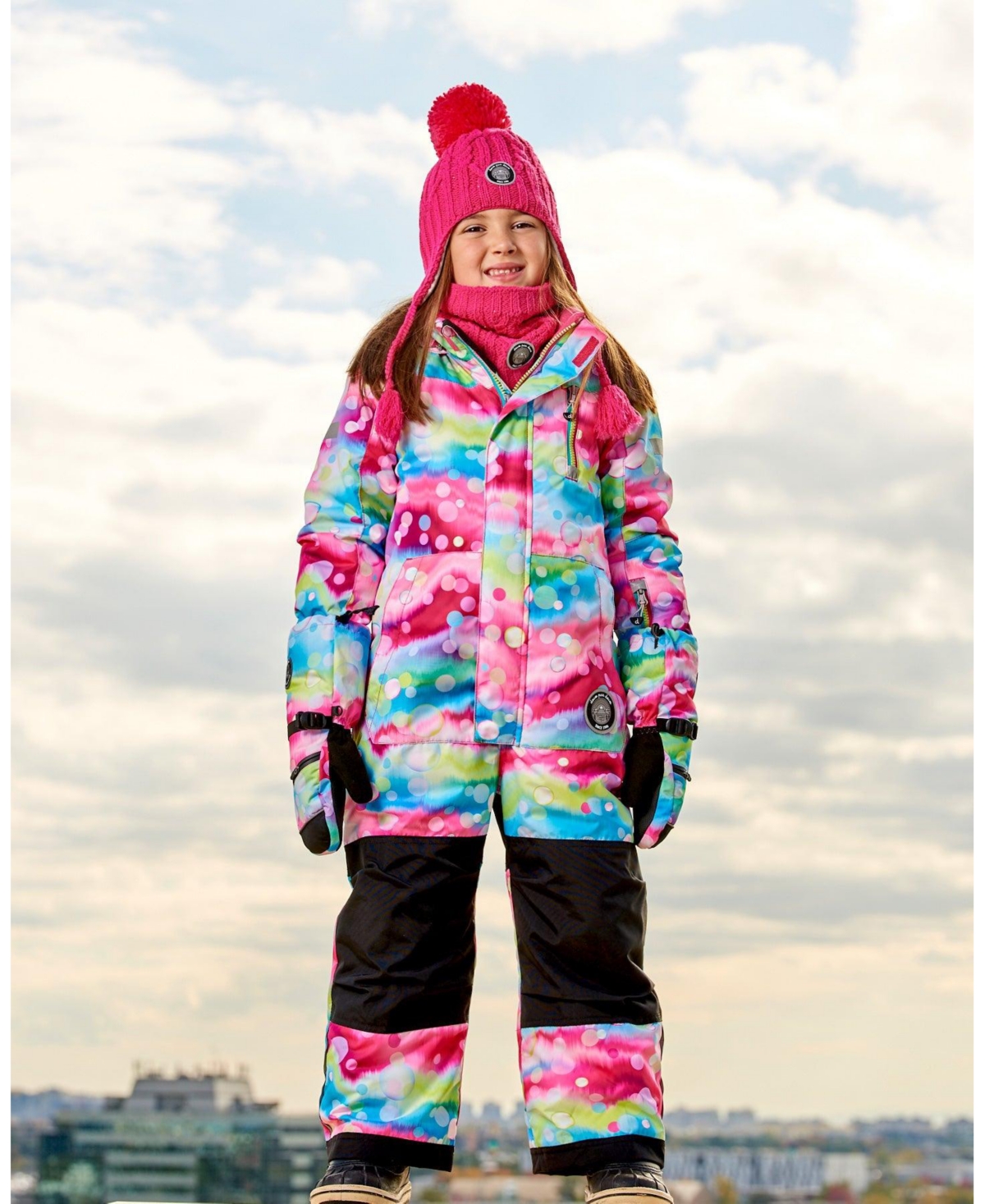 Deux par Deux Big Girls One Piece Snowsuit- Printed multicolor bubbles