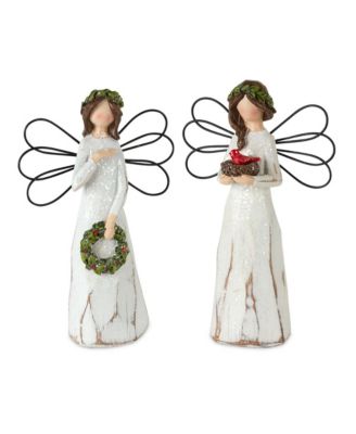 Frosted Winter Angel With Bird And Wreath Accent (Set of 6)
