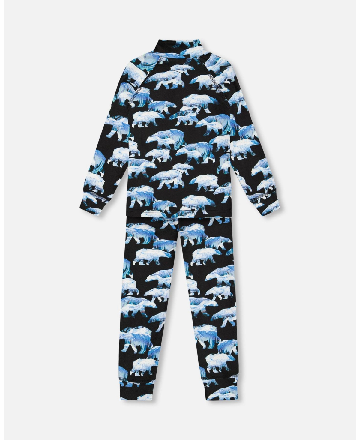 Deux par Deux Big Boys Two Piece Thermal Underwear Set- Black printed polar bears