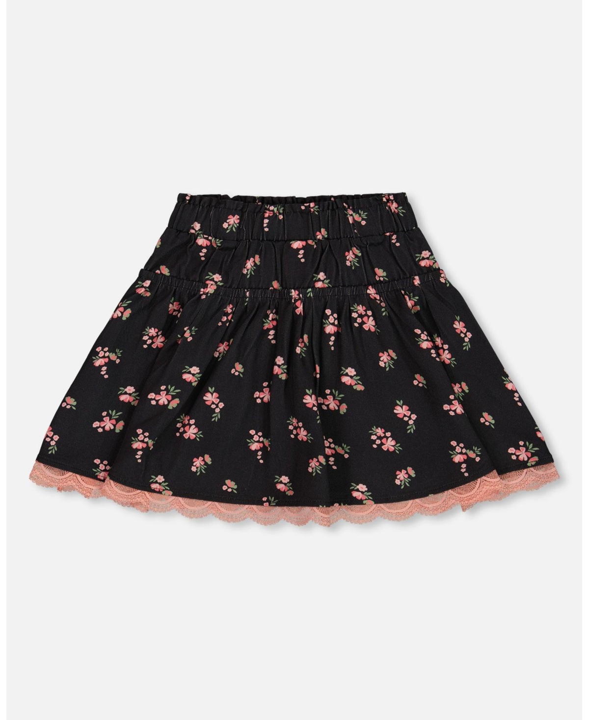 Deux par Deux Big Girls Printed Flowers Flare Viscose Skirt Black
