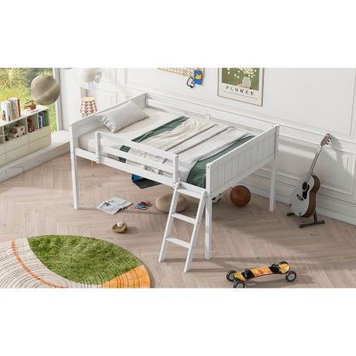Streamdale Full Size Wood Low Loft Bed with Ladder