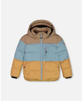 Puffy Jacket Taupe, Blue And Golden Brown Puffy Jacket Taupe, Blue And Golden Brown