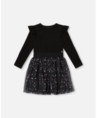 Deux Par Deux Long Sleeve Dress - Glittering Black