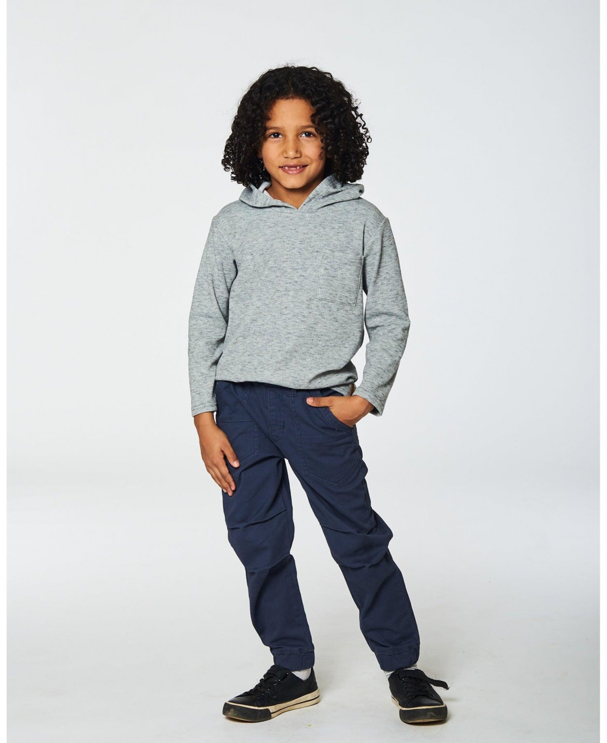 Deux par Deux Big Boys Super Soft Brushed Hooded T-Shirt With Pocket- Dark gray mix