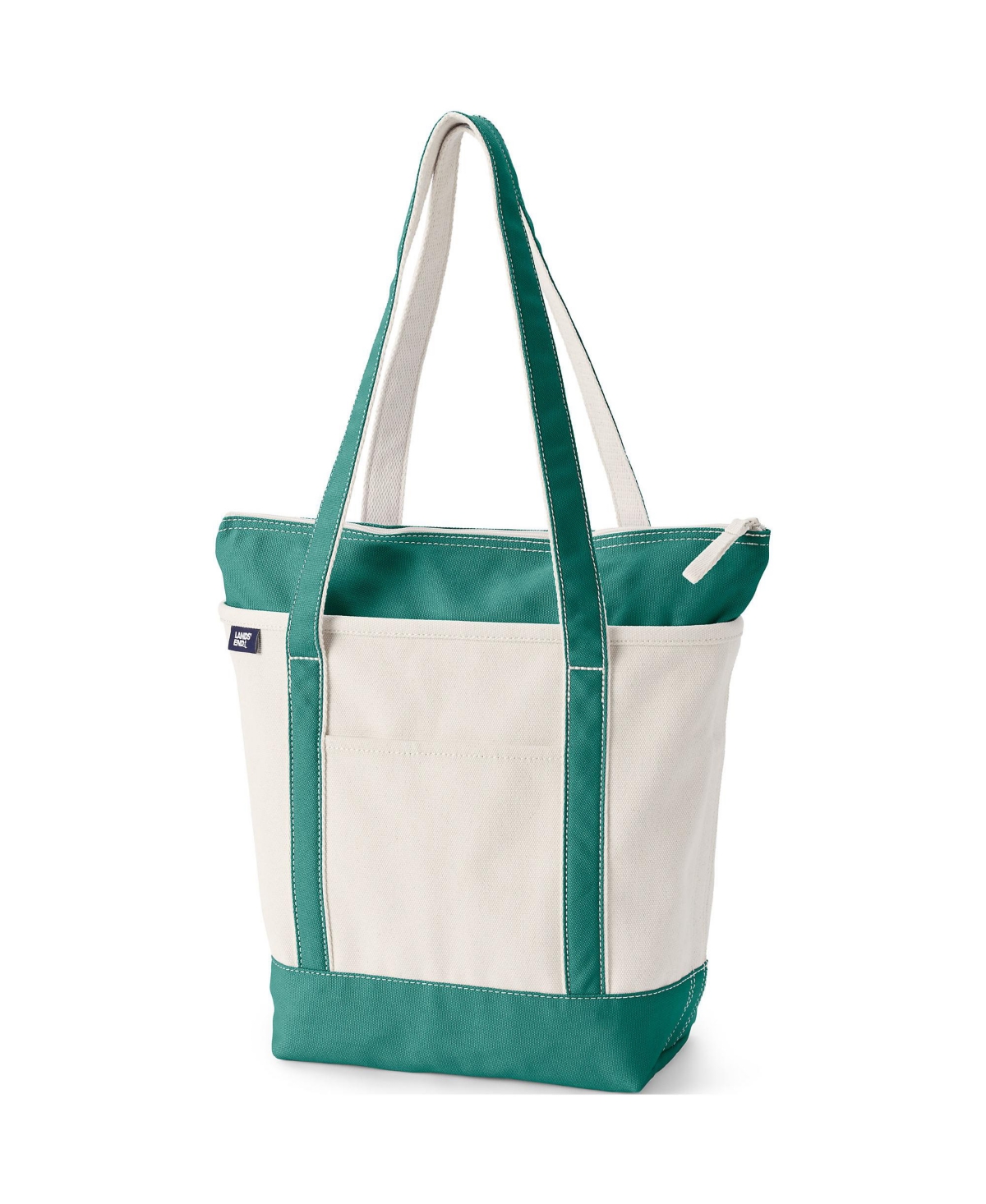 Medium Natural 5 Pocket Zip Top Long Handle Canvas Tote Bag - Natural/heritage red