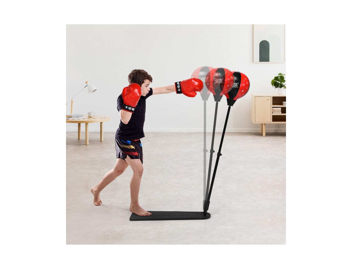 Slickblue Kids Punching Bag with Adjustable Stand and Boxing Gloves - Red