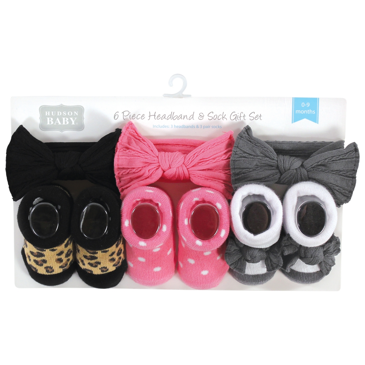 Hudson Baby Baby Girls Headband and Socks Giftset, One - Black wild rose leopard