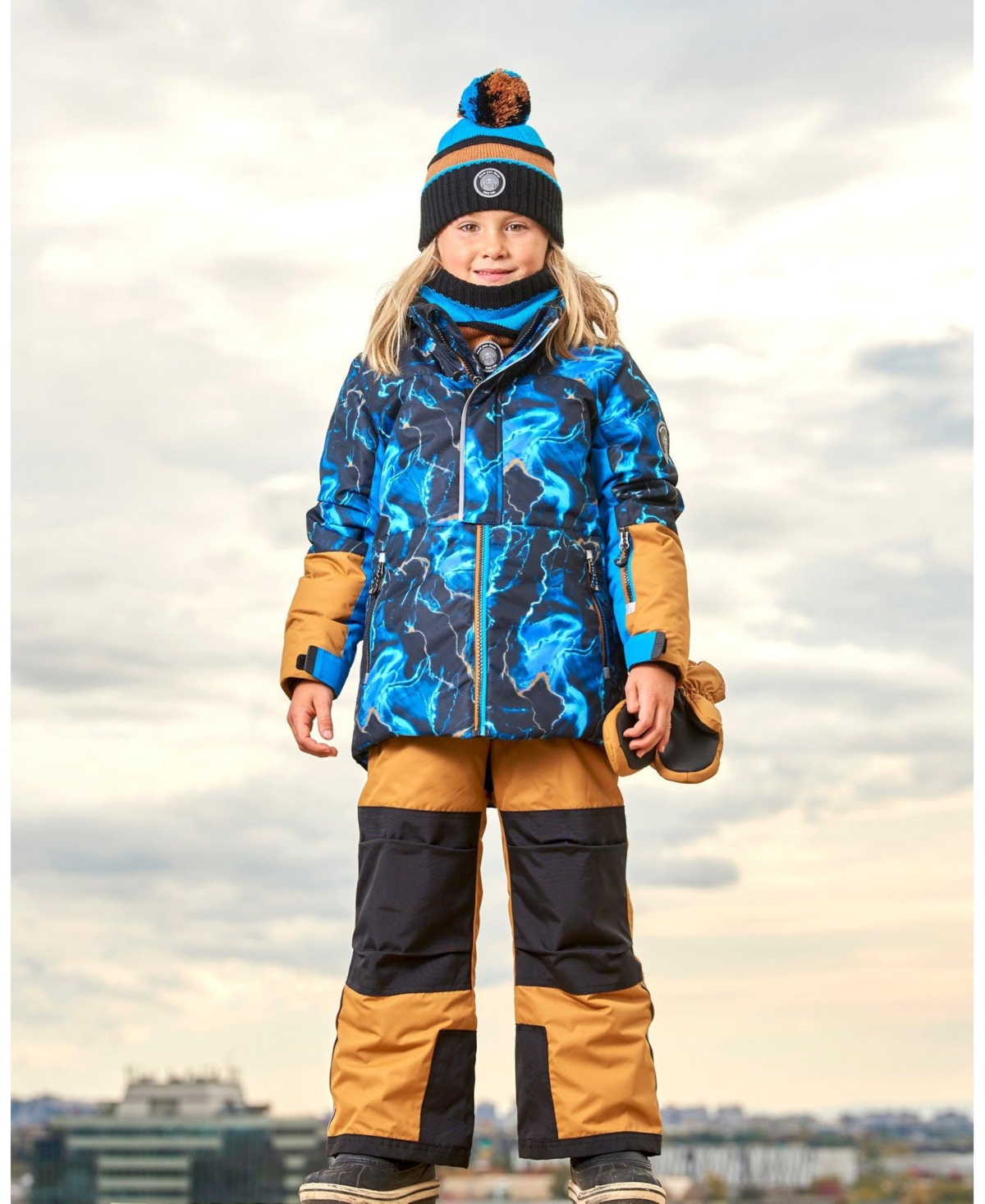 Deux par Deux Big Boys Two Piece Snowsuit Spice And Printed Storm - Printed storm and spice