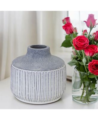 Modern Grey Terra Cotta Vase With Glazed Accent