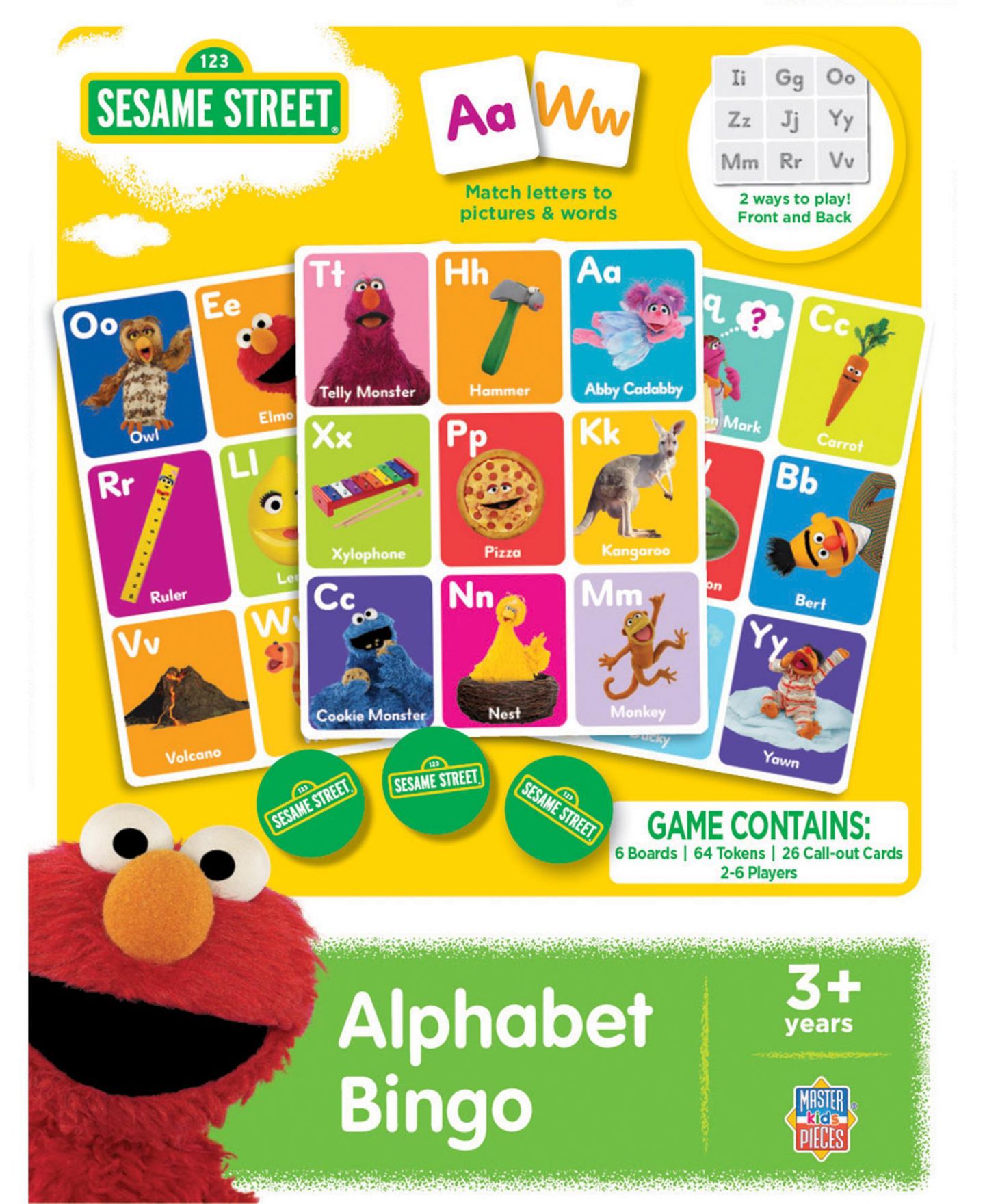 Детская настольная игра MasterPieces Puzzles Sesame Street Alphabet Bingo Letter Matching Board Game, Ages 3+, цвет: Разноцветный — фото 1