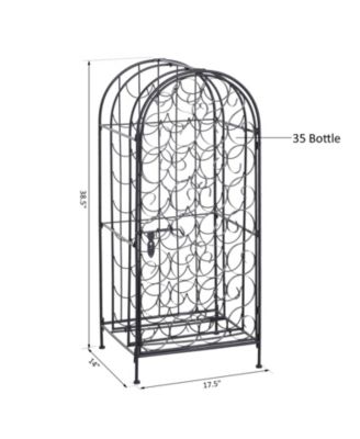 35 Bottle Wrought Iron Wine Rack Cabinet with Lock, Black