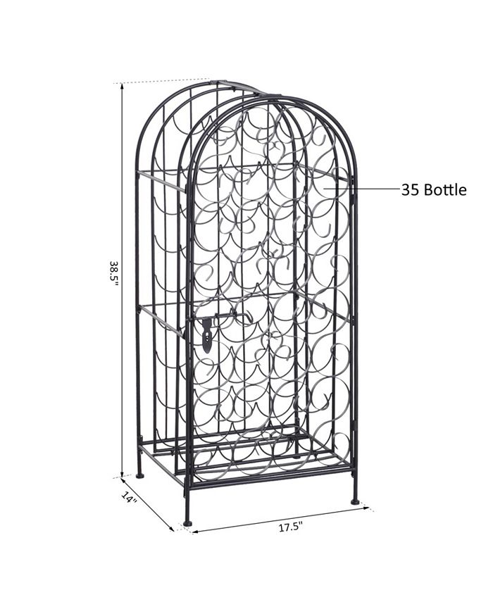 HOMCOM 35 Bottle Wrought Iron Wine Rack Cabinet with Lock, Black - Macy's