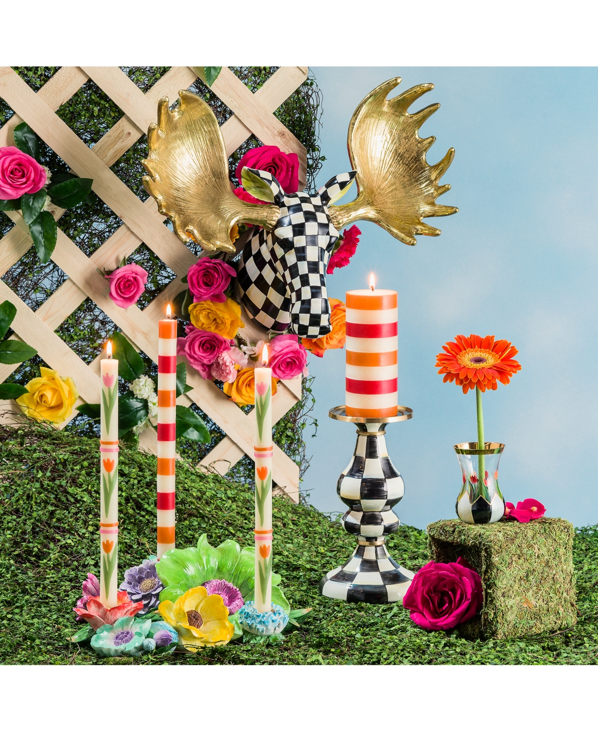 Mackenzie-childs Mackenzie Childs Courtly Check Medium Pillar Candleholder In No Color