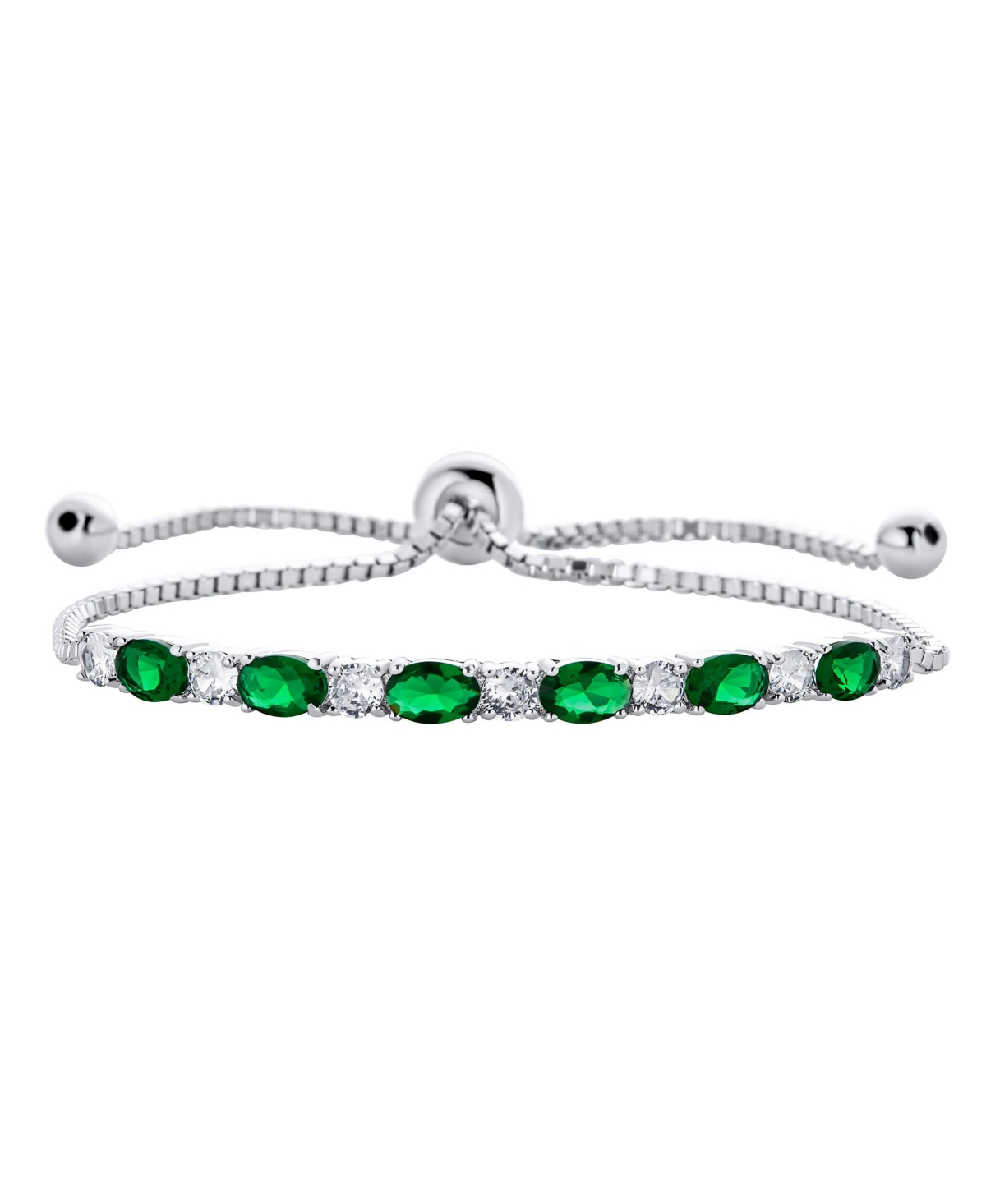 6CTW Cubic Zirconia Oval Emerald Green Alternating Round Clear Aaa Cz Slide Tennis Bracelet Bolo Style For Women Teens Prom Adjustable R