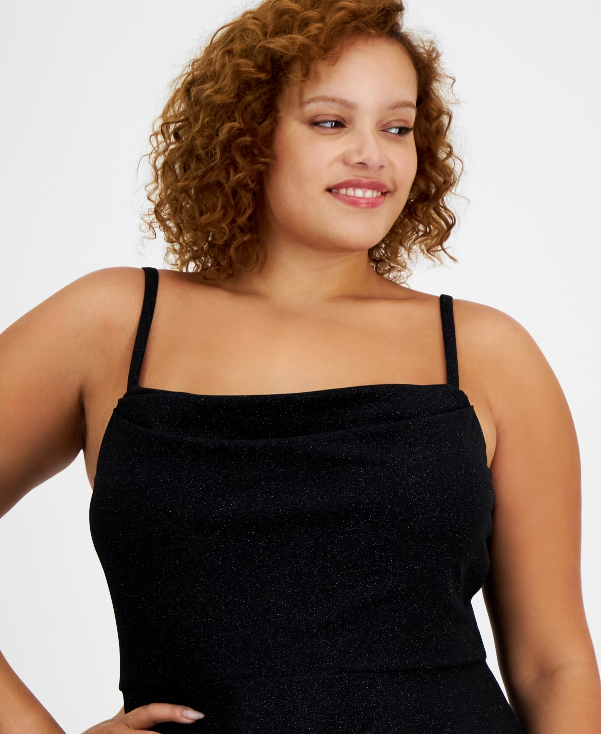 City Studios Trendy Plus Size Square-Neck Draped Skater Dress