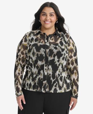 DKNY - Plus Size Mesh Printed Shirt