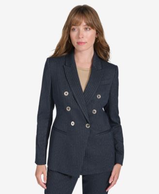 Women s Double Breasted Metallic Pinstriped Blazer