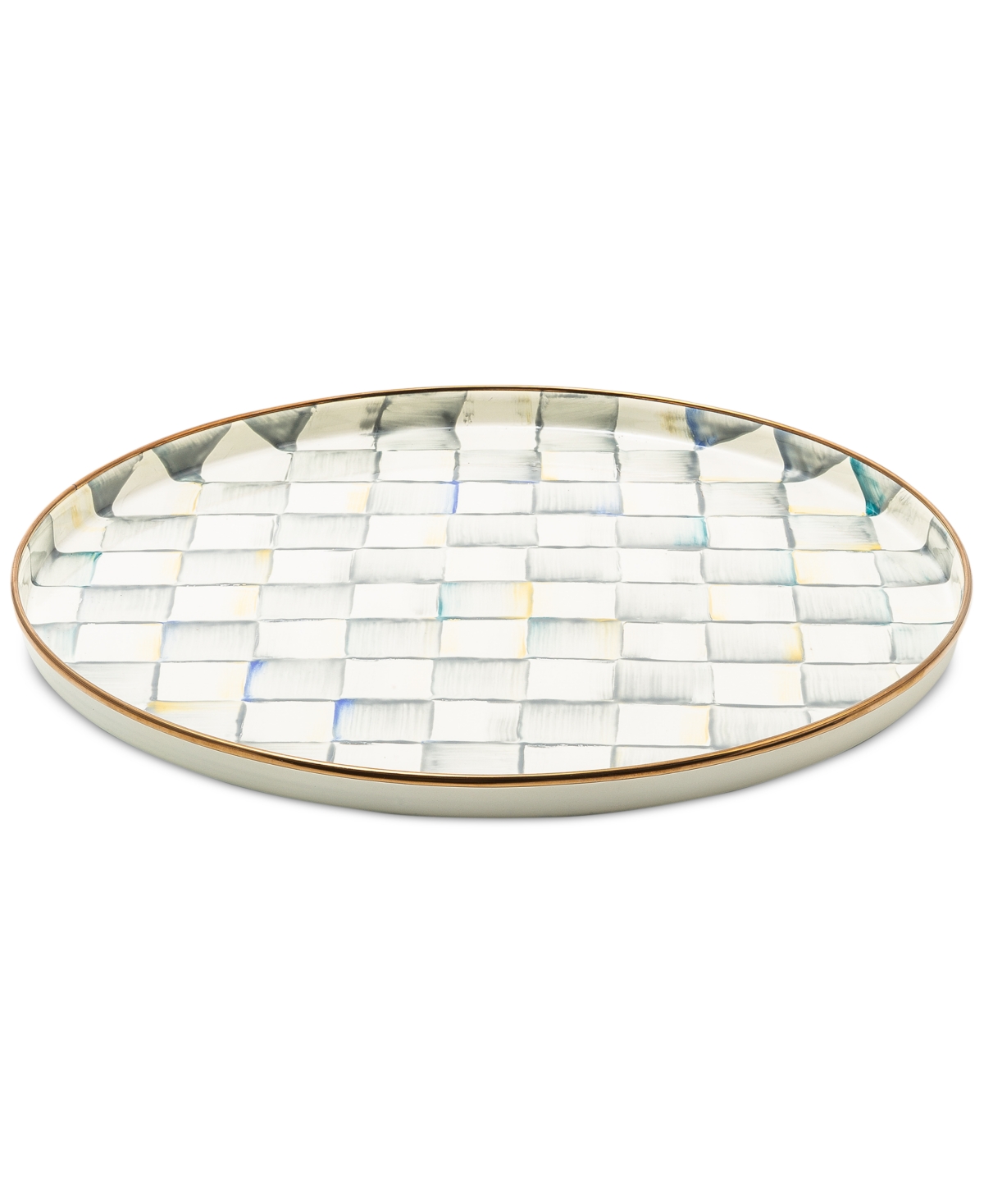 MACKENZIE-CHILDS STERLING CHECK ENAMELED STEEL ROUND TRAY 