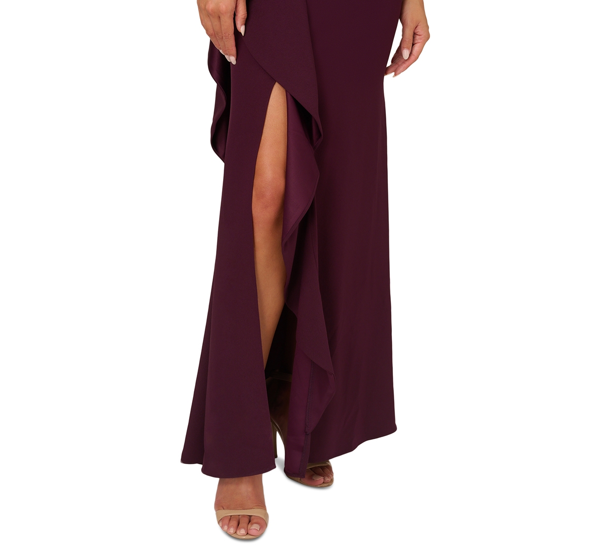 Shop Adrianna Papell One-shoulder Satin-trim Draped Gown In Bordeaux Glow