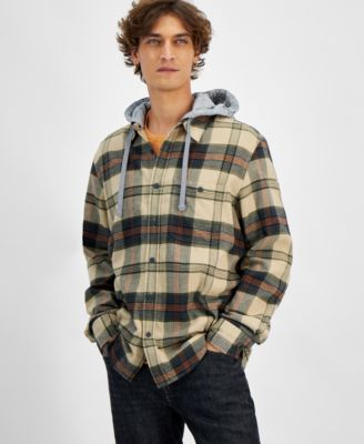 Sun + Stone - Men's Lars Hooded Plaid Shirt, Created for Macy's