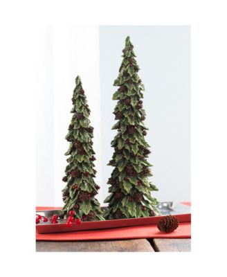 Holly Leaf Holiday Trees With Pinecone Accents (Set of 2)