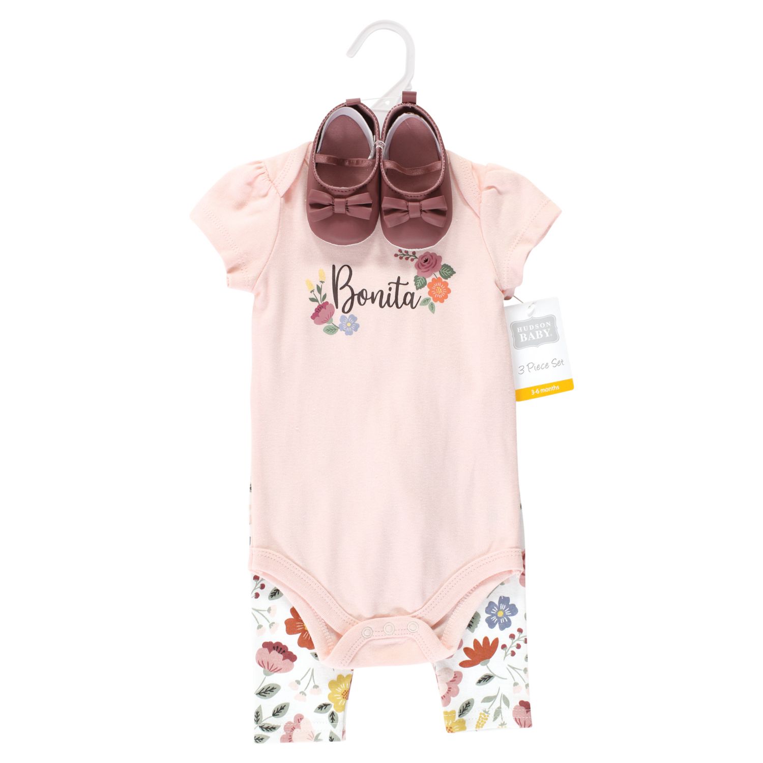 Baby Girls Cotton Bodysuit, Pant and Shoe Set