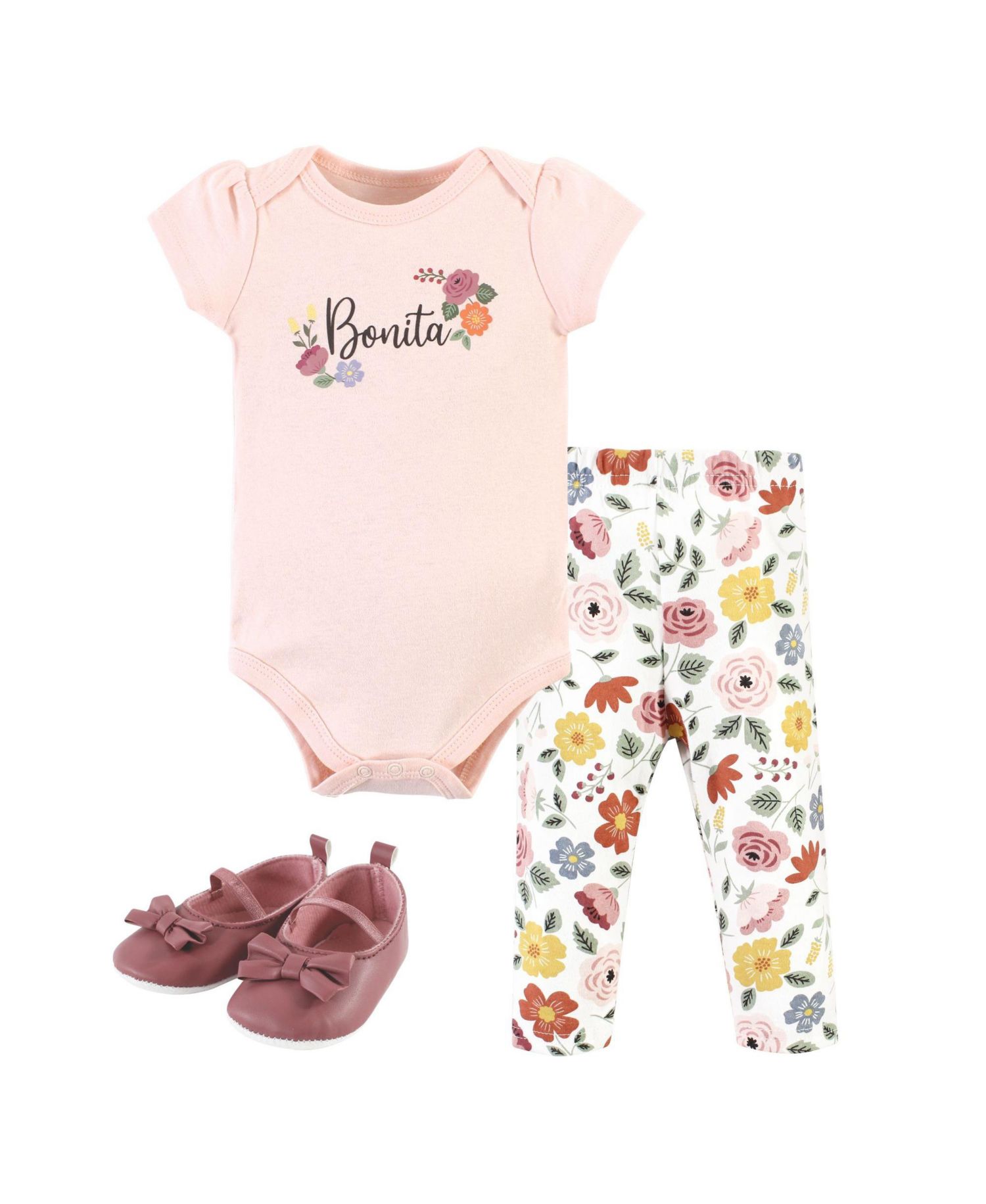 Baby Girls Cotton Bodysuit, Pant and Shoe Set