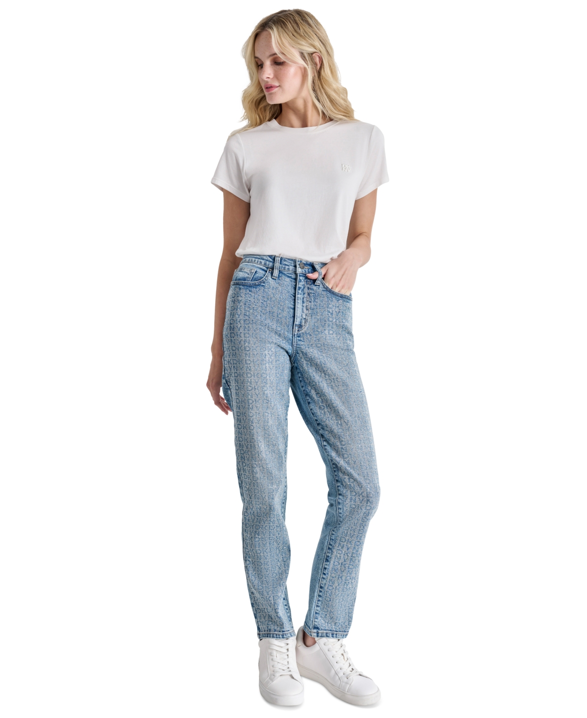 Dkny Jeans Women's High-Rise Logo Embellished Slim Straight Jeans