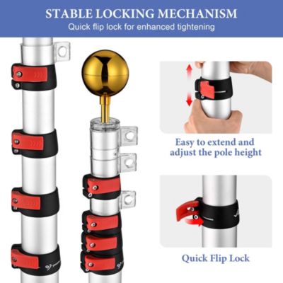 20' Telescopic Aluminum Flag Pole Kit Tire Mount Stand w/ Gold Ball Finial Outdoor
